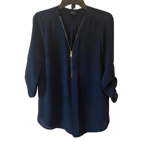 Rue21 Navy Zip Up Blouse - Picture 1 of 3